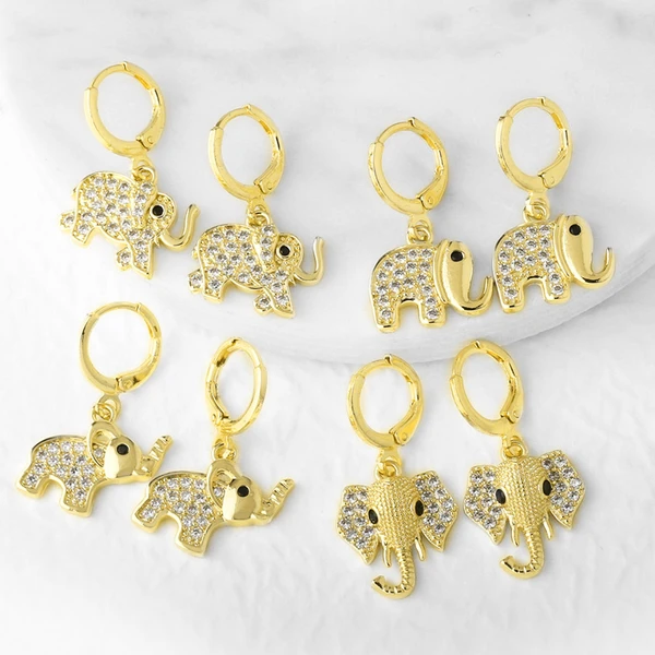 AS Jewelry Hot Selling Copper Plated 18K Gold Full Zircon Elephant Pendant Earrings Era058