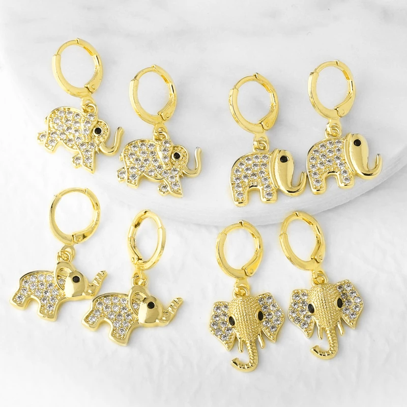 AS Jewelry Hot Selling Copper Plated 18K Gold Full Zircon Elephant Pendant Earrings Era058