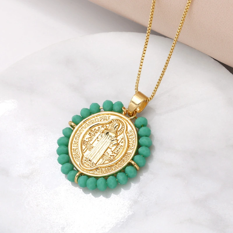 AS jewelry Our Lady pendant necklace female retro high-end gold-plated rice bead clavicle chain nkv59