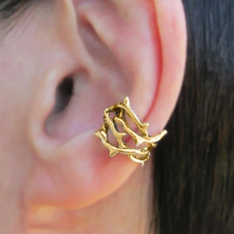 Cold style hollow thorn ear clip ring European and American punk style set without ear holes unique jewelry