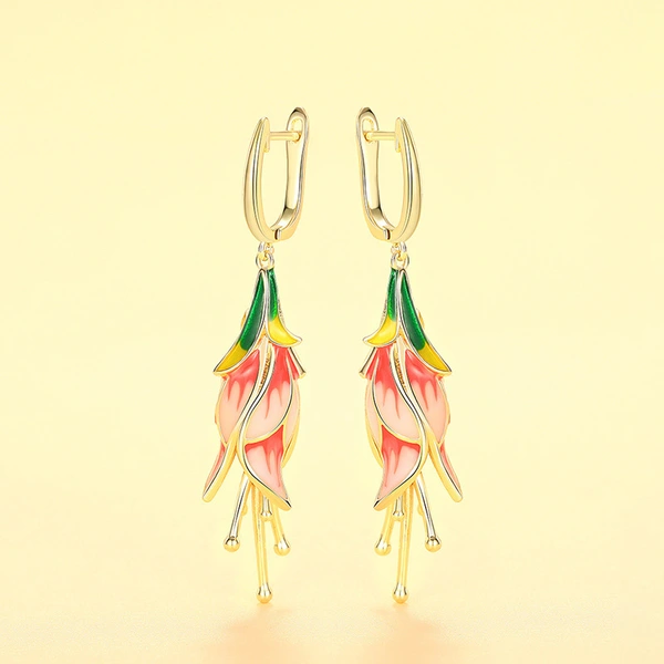  Holiday style flower morning glory earrings for women metal oil drop niche earrings fashionable pastoral style earrings