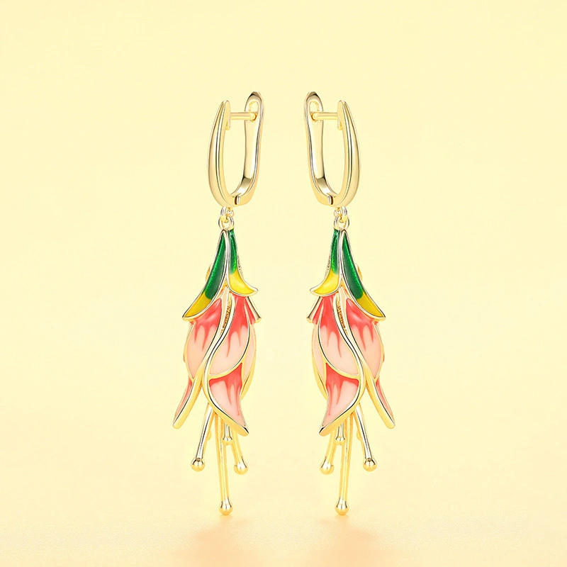  Holiday style flower morning glory earrings for women metal oil drop niche earrings fashionable pastoral style earrings