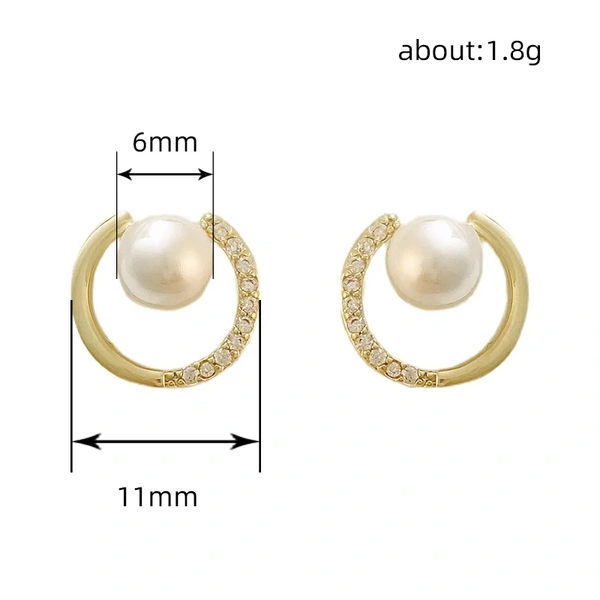  Ladies imitation pearl earrings for women, circle design, micro-inlaid zircon earrings, exquisite and fashionable earrings