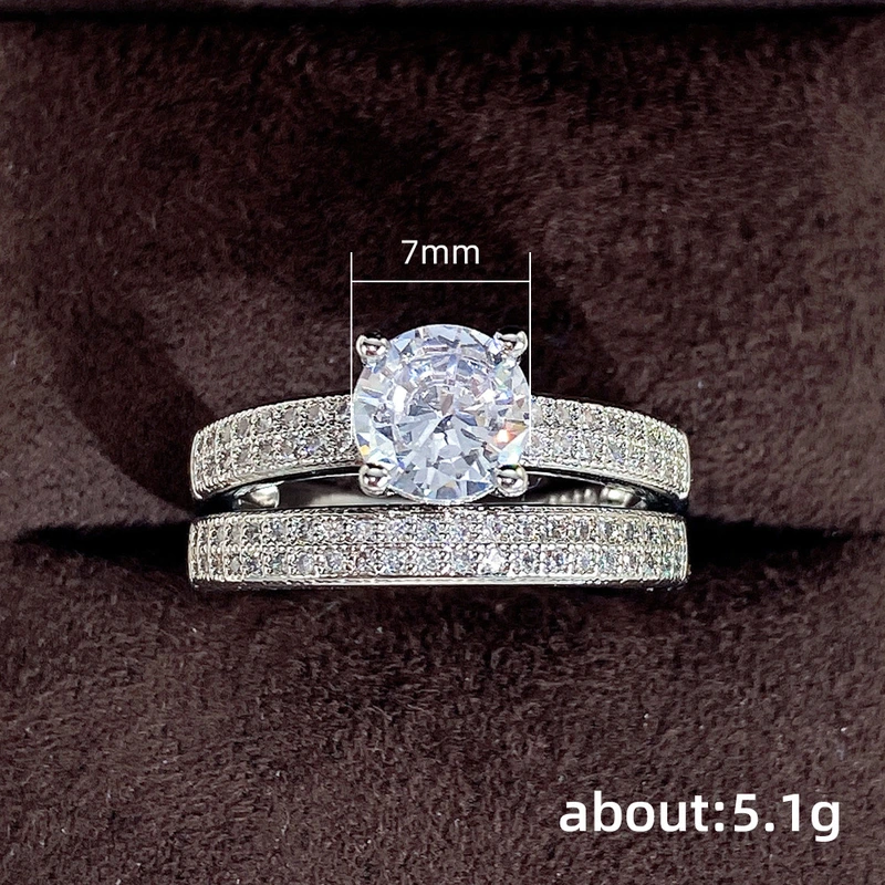 European and American simple round full diamond wedding banquet couple wedding ring combination ring