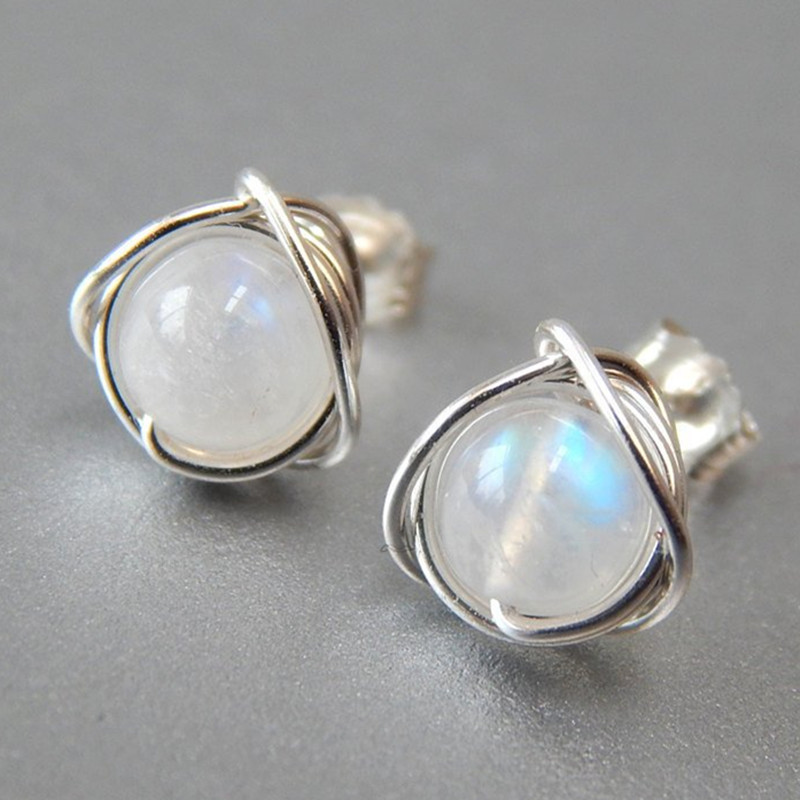  European and American colorful imitation moonstone earrings for women fashion personality sweet jewelry line design earrings
