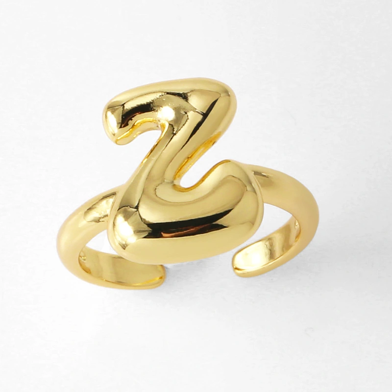 AS jewelry smooth 26 English letters ring female copper plated real gold open ring rih04