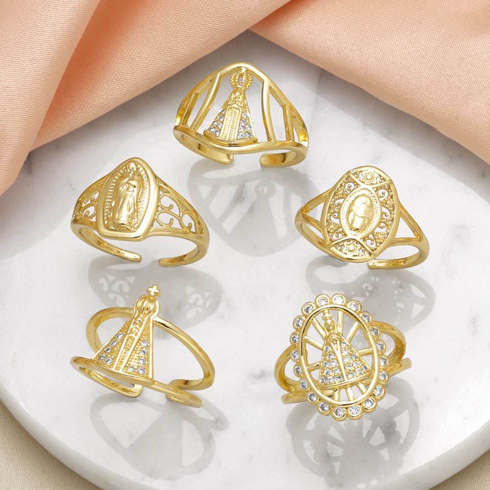 AS jewelry Europe and the United States hot selling hollow Virgin Mary ring female copper plated 18k gold open ring rih96