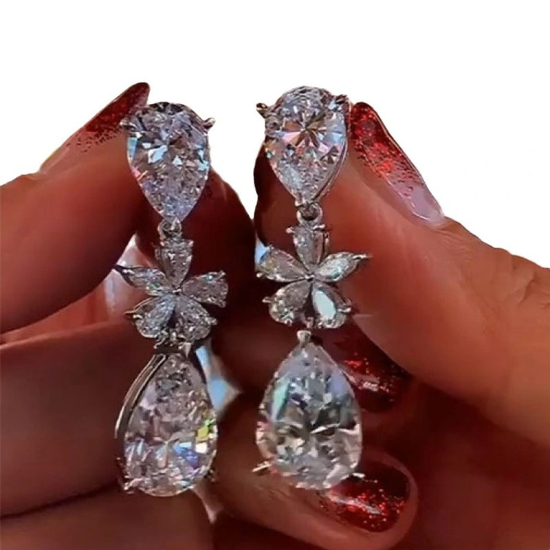 Fashion creative earrings exquisite flower AAA zircon drop earrings bridal banquet all-match earrings