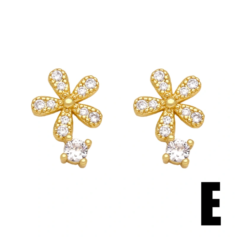 Hot selling zircon heart crab flower fish bone small earrings cute small diamond ear bone studs ert24