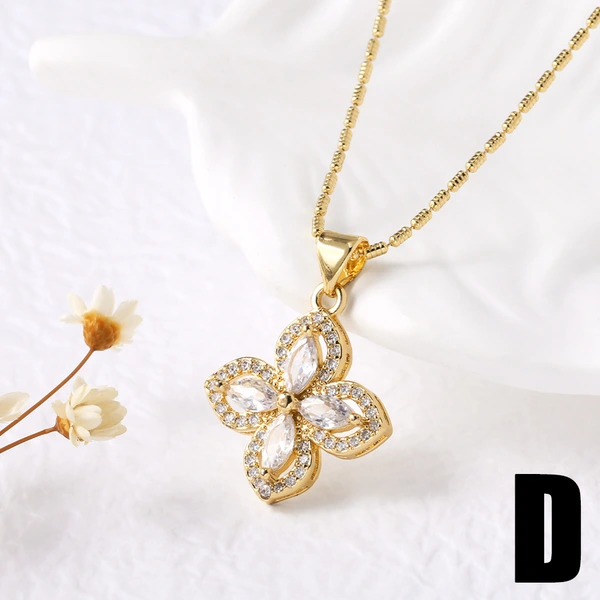 AS jewelry gold-plated full zircon four-leaf clover snowflake pendant necklace nka032 necklace