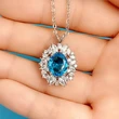 New Colored Gemstone Series Light Luxury Imitation Sapphire Pendant Women's Necklace Manufacturer Supply Wholesale