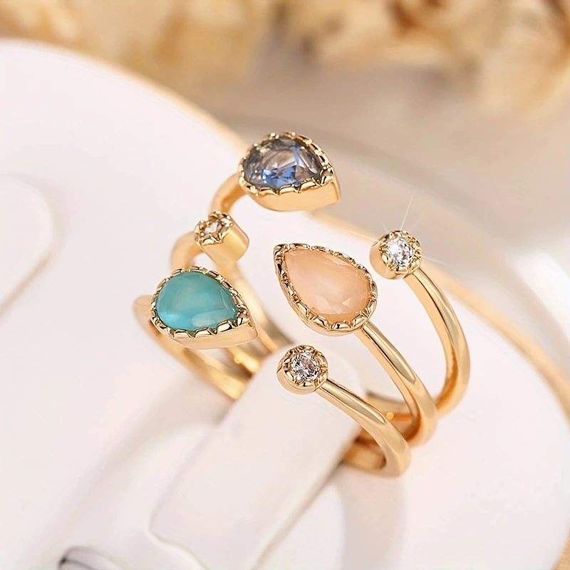  Korean irregular open ring temperament teardrop-shaped simulation ring magazine design royal female ring