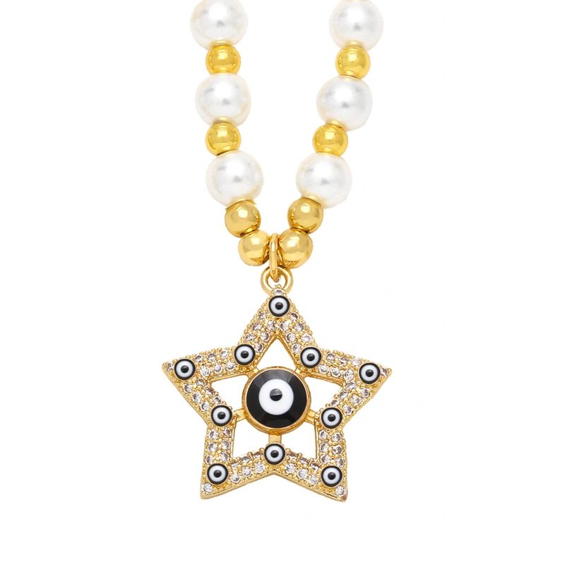 Clearance five-pointed star eye pendant temperament pearl necklace high-end devil eye necklace female nkb687