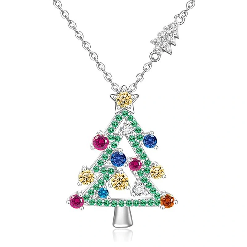 Cute and colorful Christmas tree pendant necklace, fashionable holiday jewelry matching exquisite trendy Christmas style