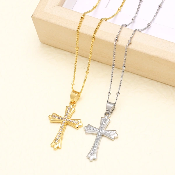 AS jewelry Europe and the United States hot selling full zircon high-end cross necklace female gold-plated clavicle chain nkb597