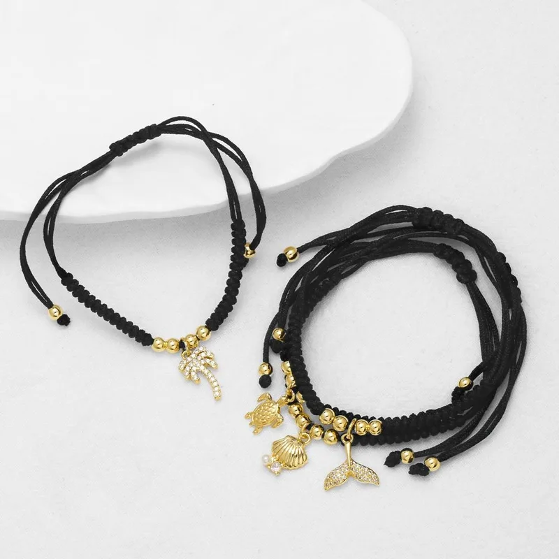 AS jewelry Europe and the United States hot selling turtle shell pendant bracelet female gold-plated adjustable black rope bracelet brg61