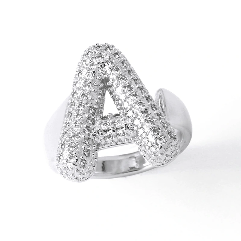 Jewelry Europe and the United States hot selling 26 English letter ring gold-plated full zircon fat letter ring rih91