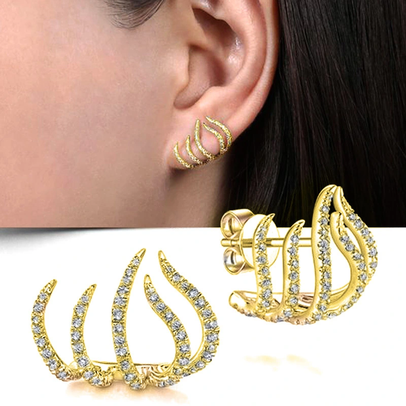 Hot selling metal wind ear clips, popular in Europe and America, exaggerated and special-shaped five-claw earrings, manufacturers wholesale