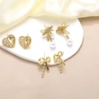 AS jewelry European and American pearl love earrings female gold-plated zircon bow earrings earrings ers90
