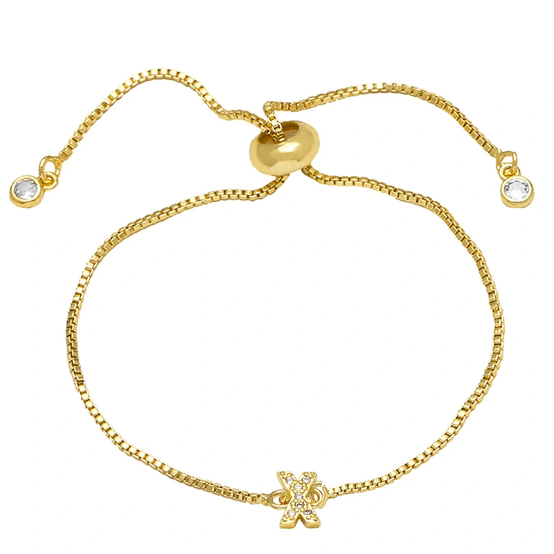 AS jewelry full zirconium 26 English letters bracelet copper plated real gold adjustment jewelry brm62