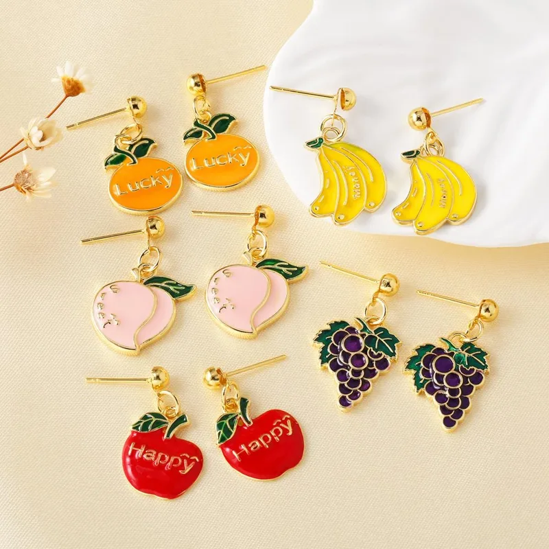 AS jewelry hot style oil dripping copper plated real gold fruit banana grape earrings female erv90