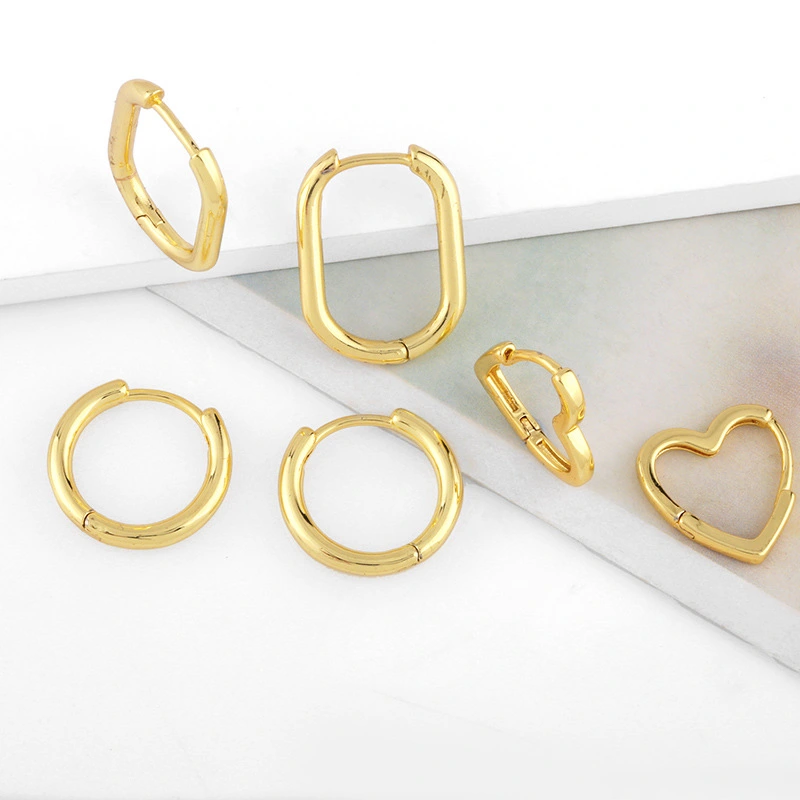 Korean version of the glossy heart earrings INS minimalist geometric oval ring female earrings earrings gold-plated retro earrings erw06