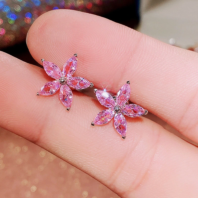 Korean version of the colorful star earrings sweet flower five-pointed star ladies earrings energetic girl student earrings