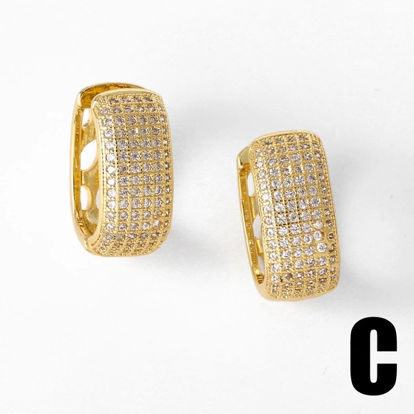 Jewelry square earrings female copper plated real gold inlaid zircon earrings era319