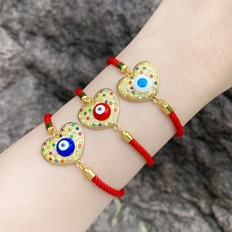 European and American new love devil eye red rope bracelet female personality fashion heart shaped eye bracelet brd97