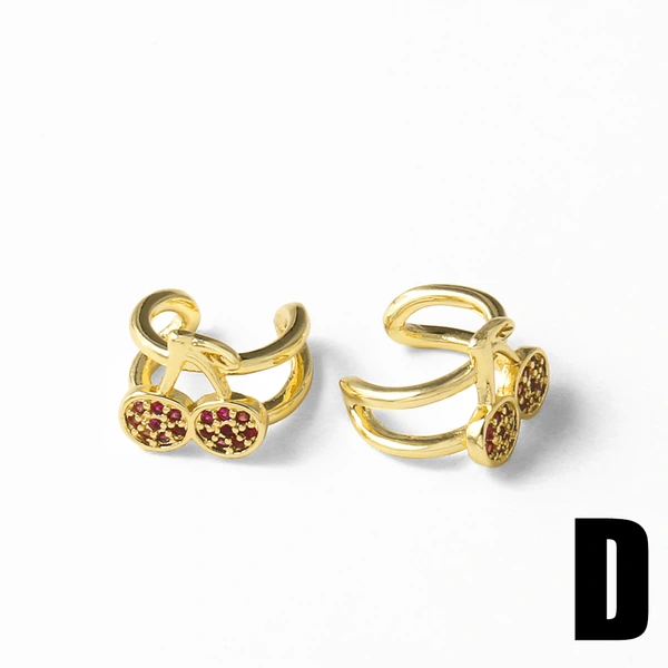 AS jewelry new hot-selling style fruit cherry ear bone clip copper plated 18k gold earrings ear clip era302