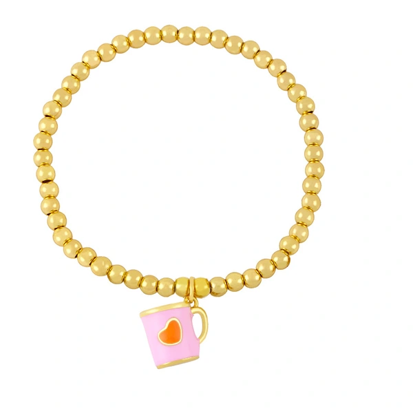 European and American round bead bracelet creative personality niche design oil drop love mug elastic gold bead bracelet bre09