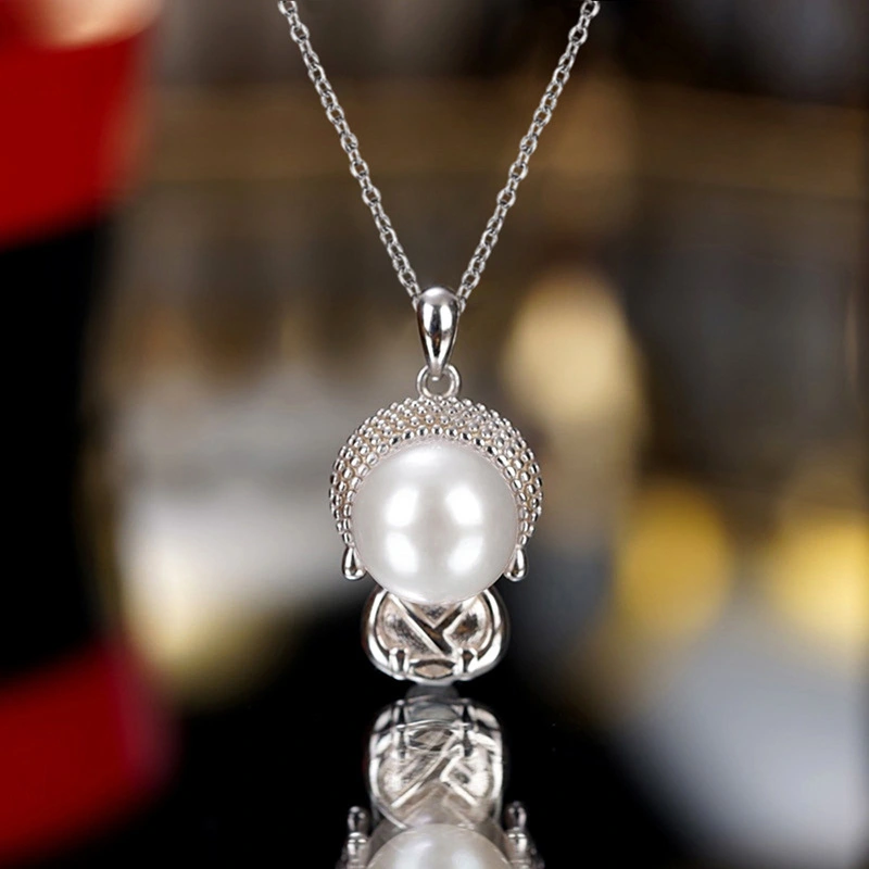   Hot selling cute necklace for women, cute Buddha imitation pearl design necklace, elegant light luxury style jewelry