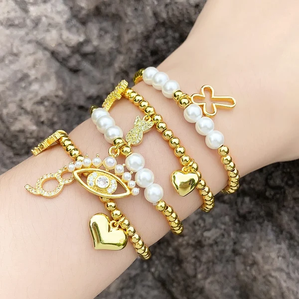 European and American personality pearl bracelet female Internet celebrity fashion temperament bow heart cat bracelet hand jewelry brj40