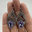  Retro alloy hollow purple earrings personality teardrop-shaped pendant ear hook floral design earrings