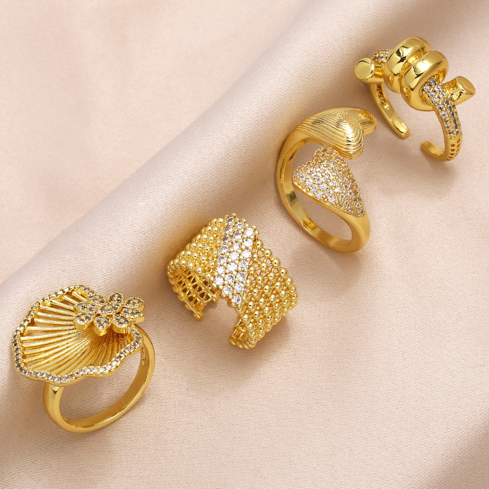 Hot selling love inlaid zircon ring female gold-plated lotus adjustable open ring rip32