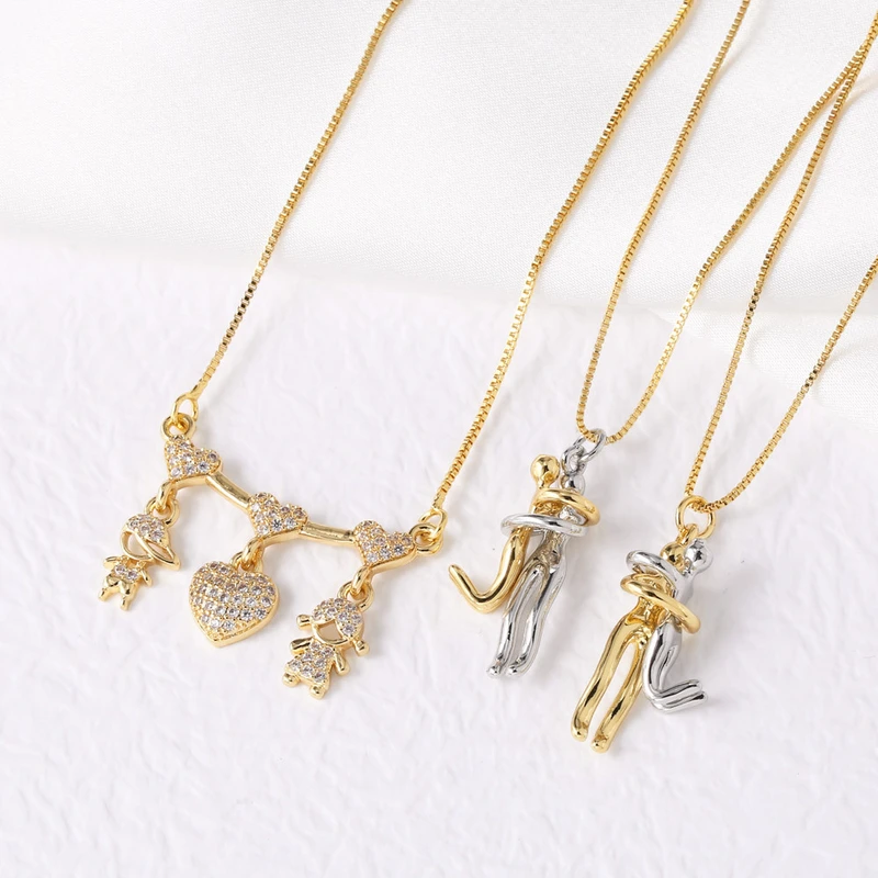AS jewelry hot selling gold-plated boy and girl couple hug pendant necklace clavicle chain nkb071
