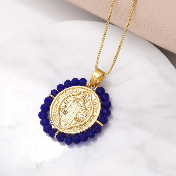 AS jewelry Our Lady pendant necklace female retro high-end gold-plated rice bead clavicle chain nkv59