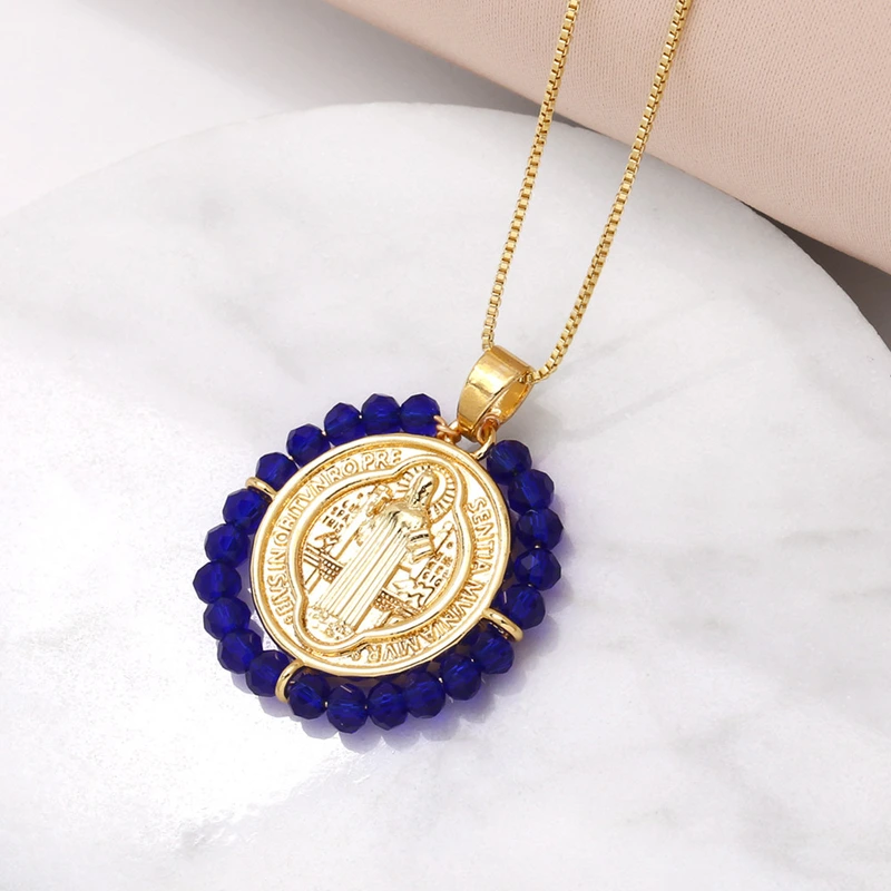 AS jewelry Our Lady pendant necklace female retro high-end gold-plated rice bead clavicle chain nkv59