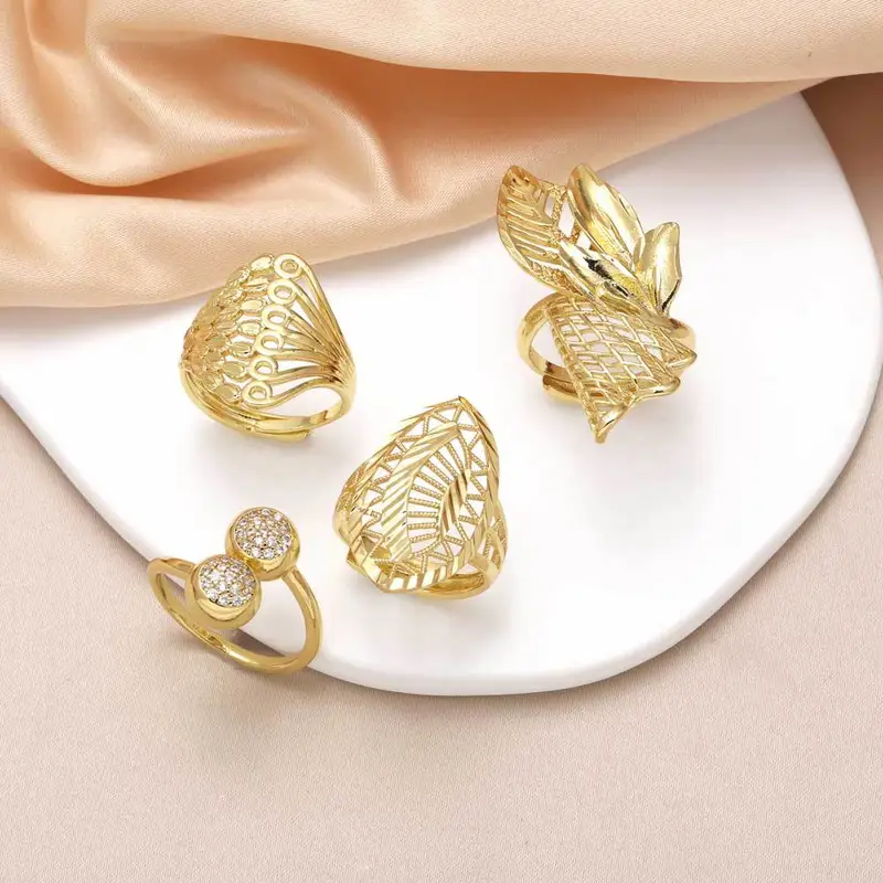 AS jewelry hot selling hollow leaf open ring female copper plated 18k close ring ring rij57