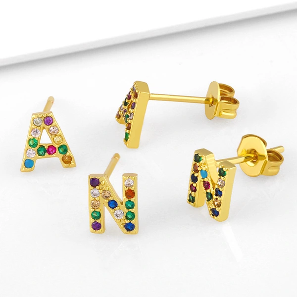 New European and American fashion 26 letters earrings original personality inlaid with colored zircon letter earrings erw62