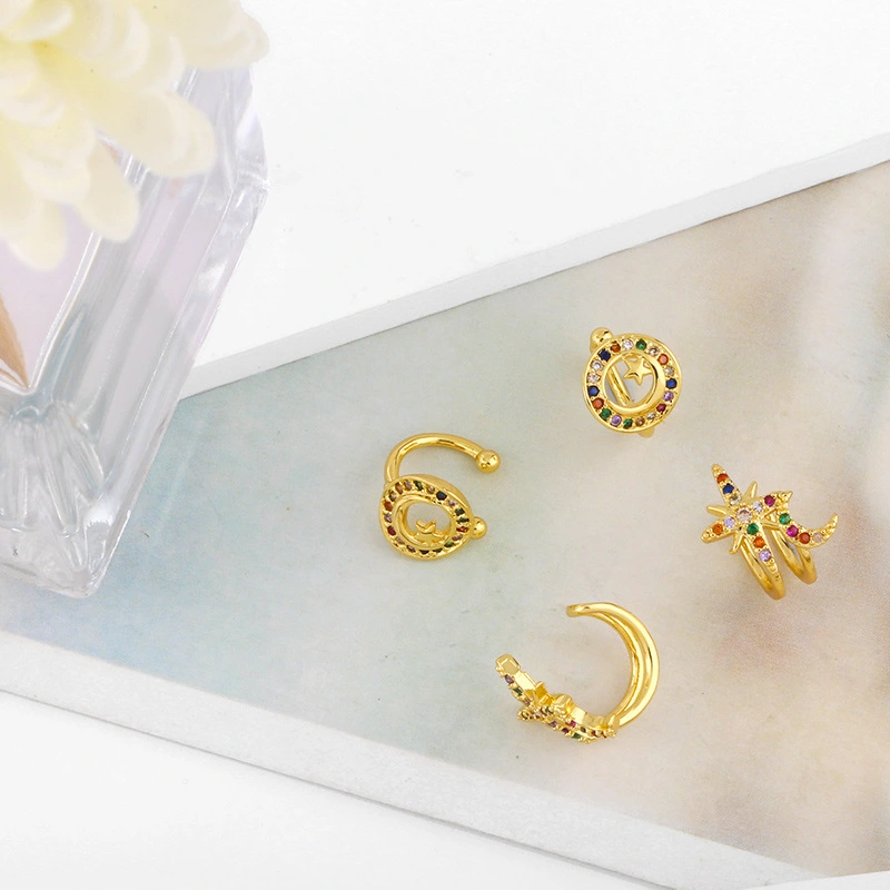 Zircon inlaid ear bone clip European and American personality simple ear bone clip earrings C-shaped star moon no ear piercing ear clip erw28