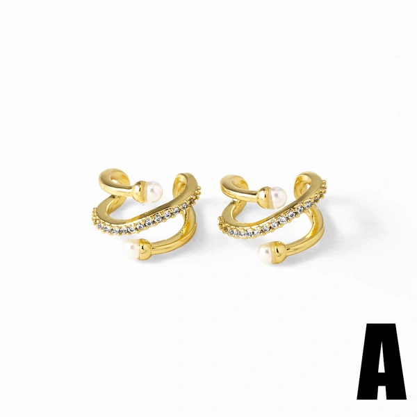 Jewelry hot selling copper plated 18k gold pearl inlaid zircon ear bone clip earrings earrings era343 earrings