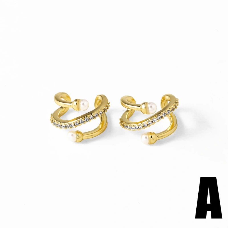 Jewelry hot selling copper plated 18k gold pearl inlaid zircon ear bone clip earrings earrings era343 earrings