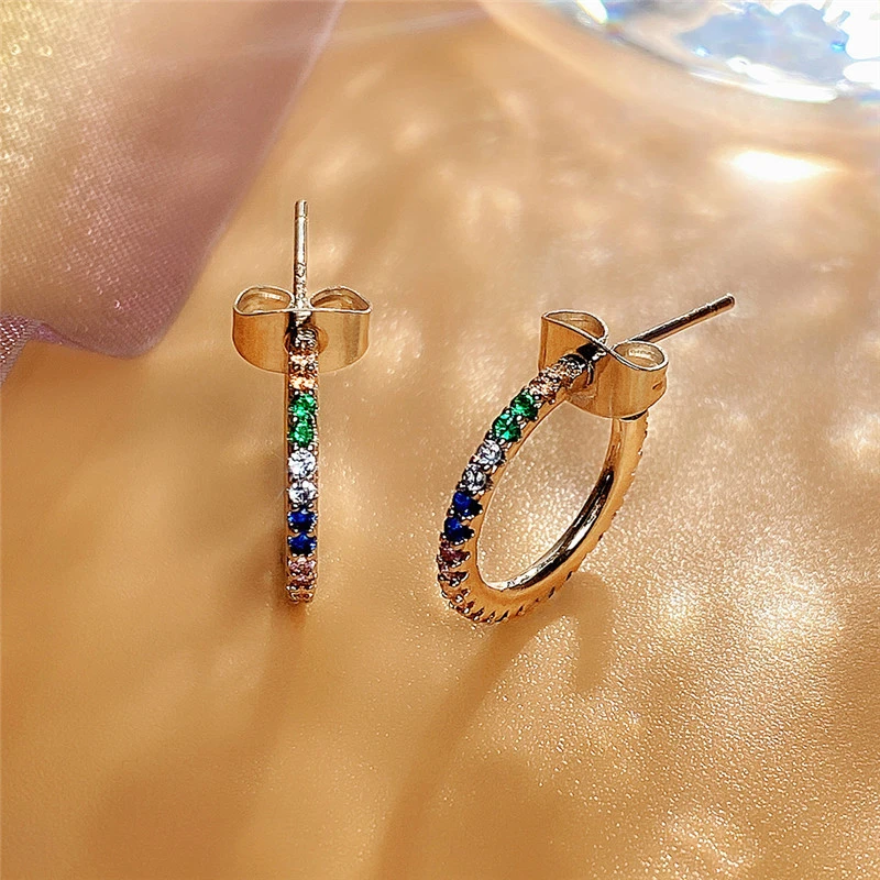 Korean Dongdaemun same style exquisite colored diamond temperament earrings for women 2022 European and American fashion earrings
