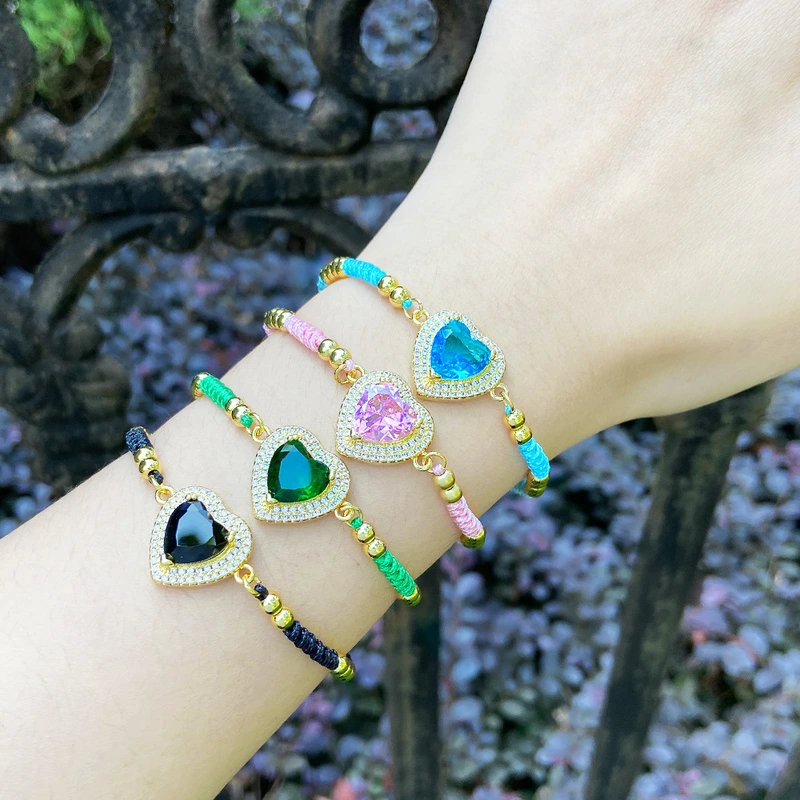 Hot selling love braided bracelet women European and American fashion peach heart pendant hand jewelry bracelet brk97