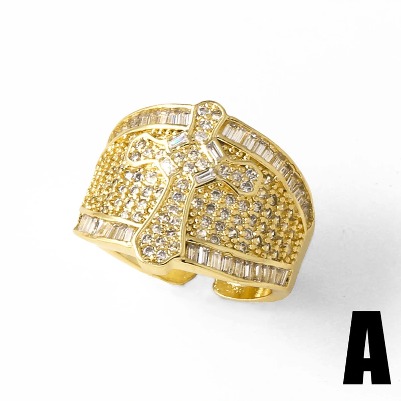 AS jewelry new copper plated 18k gold full zircon cross sunflower ring ring ris66 ring