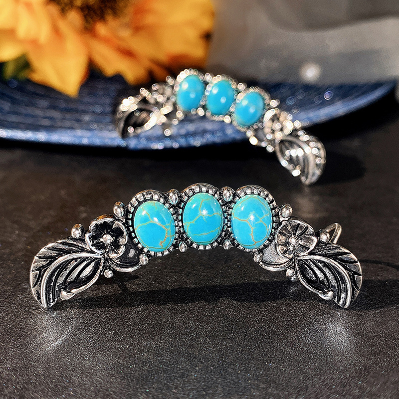 New bohemian style exaggerated large earrings imitation turquoise retro earrings ear clips ethnic jewelry