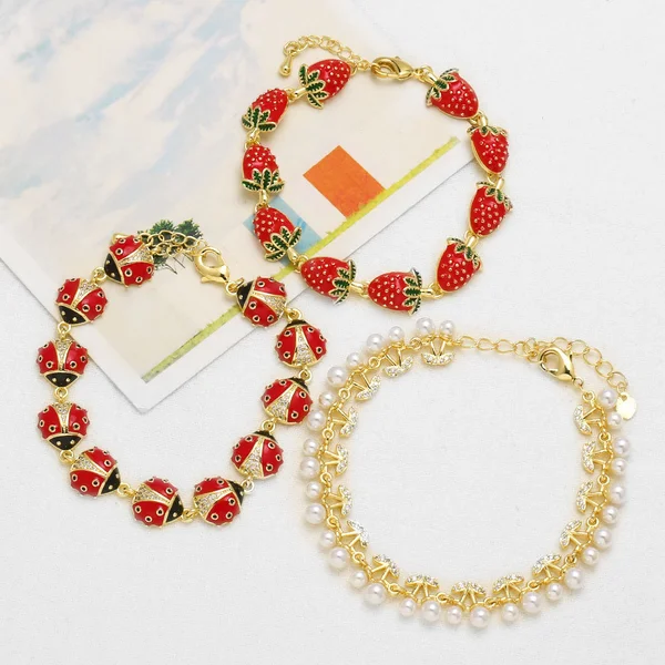 AS jewelry new pearl cherry strawberry insect oil drop bracelet brj54 bracelet
