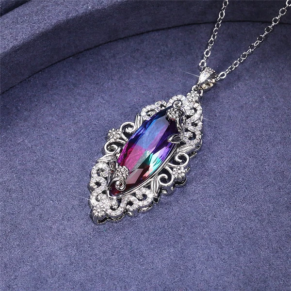 2022 Spring New Natural Series Luxury Hollow Pattern Inlaid Olive Gradient Stone Pendant Necklace