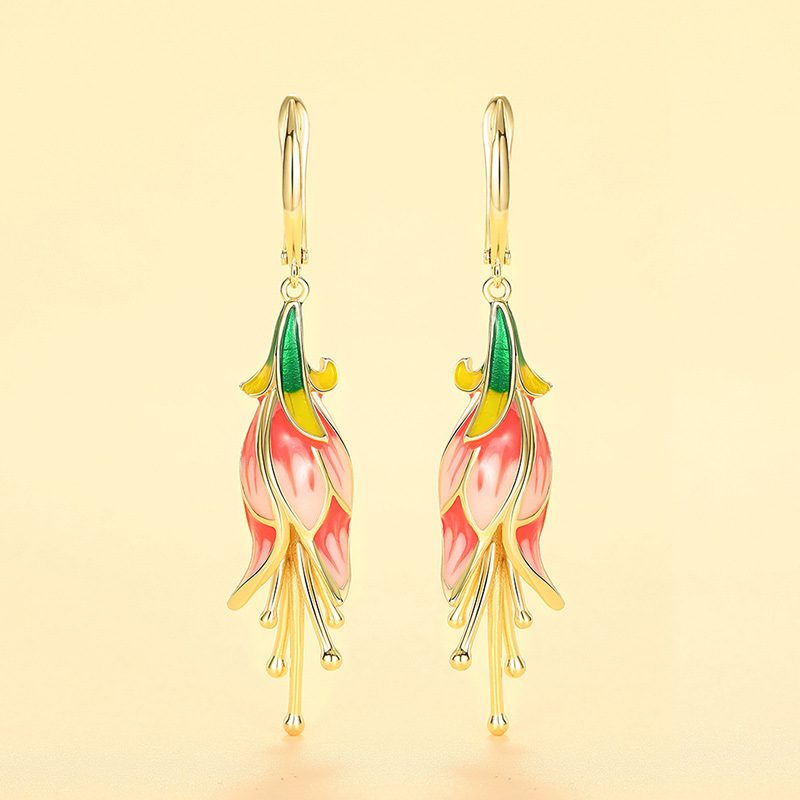  Holiday style flower morning glory earrings for women metal oil drop niche earrings fashionable pastoral style earrings